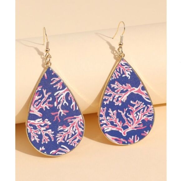 Coral Print Drop Earrings - Picture 2 of 3